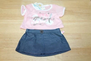 Build A Bear Workshop Clothes Light Pink It's A Girl Shirt & Denim Sparkle Skirt - Picture 1 of 2