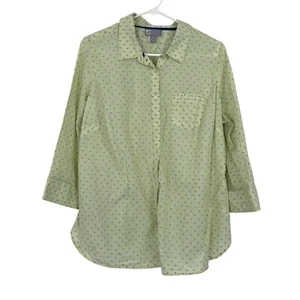 Vintage Yellow Button Blouse 3/4 Sleeve JCPenny Collar Cuff Size 1X - Picture 1 of 11