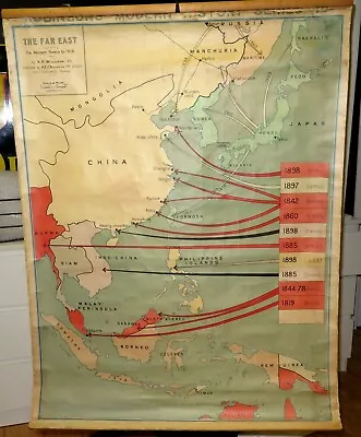 Very Rare C1914 “The Far East. Western Powers To 1914” Large Cloth Back Wall Map • 299$
