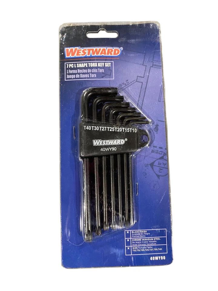 WESTWARD, Torx, Key, Set, Long, 40WY90, 7 Pieces, T10/T15/T20/T25/T27/T30/T40 - Image 1 of 2