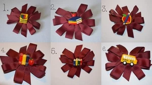 NEW Girls Handmade SCHOOL BOOKS Grosgrain Hair Bow Back to School Uniform - Picture 1 of 14