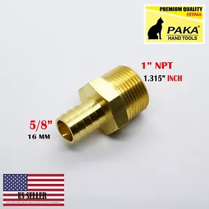 5/8" HOSE BARB X 1" MALE NPT Brass Pipe Fitting NPT Thread Gas Fuel Water Air - Picture 1 of 1