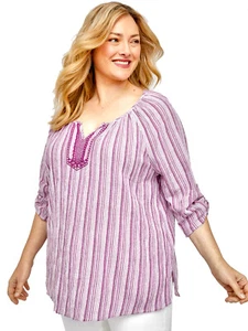 PURPLE Shimmer STRIPE Cotton Tunic Top by CATHERINES-USA Plus Sizes UK 16 to 30 - Picture 1 of 3
