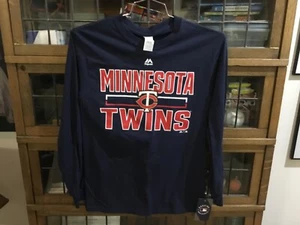 NWT Minnesota Twins MAJESTIC L/S Navy SPELL OUT TSHIRT SZ S - Cool - Picture 1 of 10