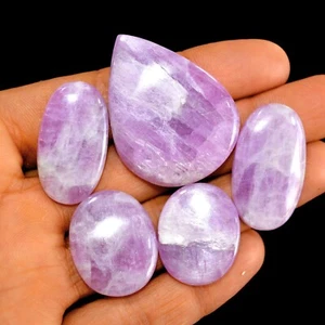 5 Pcs 205 Cts Natural Pink Kunzite Cabochon Gemstone Lot 41x31-25x20mm #14941 - Picture 1 of 5