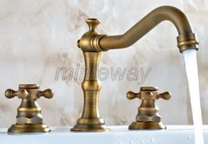 Antik Messing Kreuzgriffe weit verbreitet 3 Loch Badewanne Spüle Wasserhahn Mixer Wasserhahn mnf055 - Bild 1 von 4