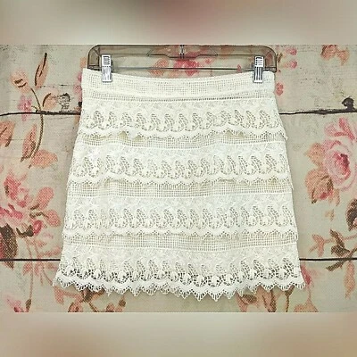 Minifalda American Eagle Talla 4 Marfil Crochet Encaje Femenina Línea A AE Carrera Foto 1 de 4