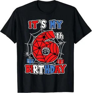 It's My 6th Birthday Spider Theme Party 6 Year Old Boys Kids T-Shirt Hoodie - Picture 1 of 16