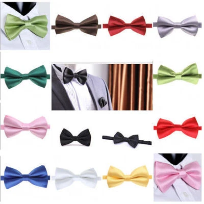 New Classic Satin Men Pre Tied Wedding Party Prom Fancy Plain Necktie Bow ties - Image 1 of 2