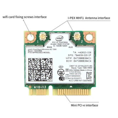 Dual Band Wireless Intel 7260 7260HMW BT4.0 802.11ac 1200M Mini PCI-E Wifi Card - Image 1 of 4
