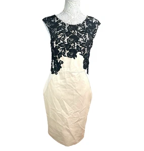 Lypsy Michelle Keagan Cream Midi Dress Faux Leather Lace Neck Women’s UK Size 14 - Picture 1 of 7