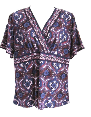 Blusa Lane Bryant Venezia 18/20 Sobrepelliz Cuello en V Púrpura Cachemira Manga Corta Foto 1 de 4