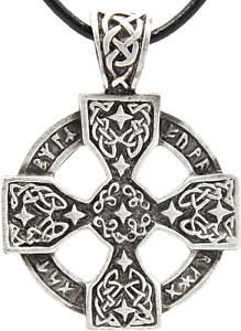 Pewter Solar Cross with Celtic Knots Pagan Pendant on Leather Necklace