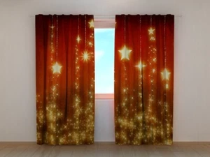 Window Curtain Printed with Christmas Stars Background Wellmira Ready Made - Picture 1 of 8