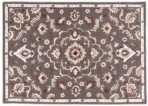 Handgefertigter Wollteppich 200x300 Grau Medaillon Handarbeit Handtuft Modern - Picture 1 of 7