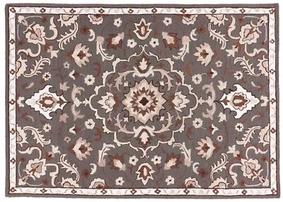 Handgefertigter Wollteppich 200x300 Grau Medaillon Handarbeit Handtuft Modern - Bild 1 von 4