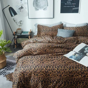 Funda nórdica mixinni con estampado de leopardo tamaño queen larga grapa algodón ropa de cama queen se - Imagen 1 de 12