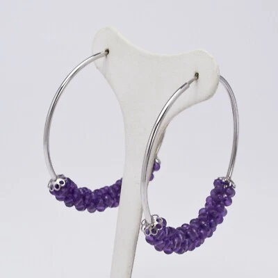 ORECCHINI A CERCHIO IN ARGENTO 925 CON AMETISTA FACCETTATA AGHT 0734 - Immagine 1 di 3