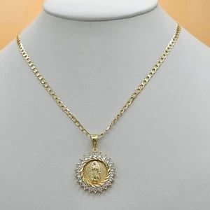 Gold Plated Our Lady Virgen Guadalupe Pendant & Chain Necklace. Oro Laminado - Picture 1 of 5