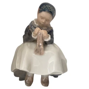 Royal Copenhagen Amagaer Girl Sewing Porcelain Figurine 1314 - Picture 1 of 11