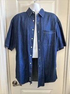 VTG Deadstock Mervyns Cambridge Classics Short Sleeve Denim Jean Shirt Large - Picture 1 of 3