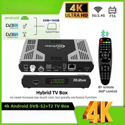 4K Android OTT+DVB-T2 Hybrid TV Box BT Remote 5G Wifi 2+16GB Satellite Receivers - Image 1 of 4
