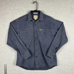 Woolrich Men’s Medium Shacket Chamois Button Up Shirt Work Heavy Navy Blue - Picture 1 of 12