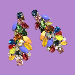 Neu mit Etikett J. Crew goldfarbene atemberaubende bunte Statement-Ohrringe UVP 69,99 $ JC535 - Bild 1 von 4