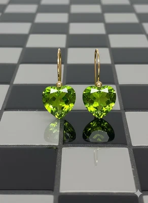 Peridot Ohrringe 925 Sterling Silber Grün Herz Lange Ohrringe Weihnachten - Bild 1 von 3