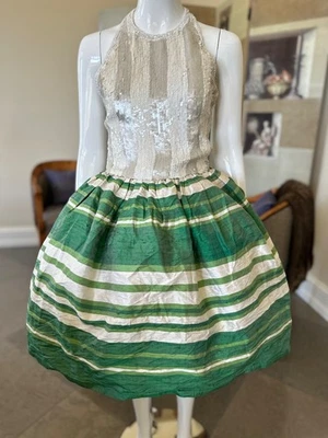 Bill Blass Vintage 1980's Stripe Silk Dress with Sequin Halter NWT - Image 1 of 4