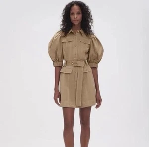 Vestido utilitario Aje Woodland talla 16 camel/beige manga abullonada con cinturón - Imagen 1 de 18