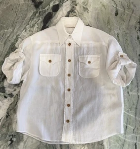 Zimmermann White Ramie Pocket DetailShort Sleeve Shirt - SIZE 0 - Picture 1 of 10