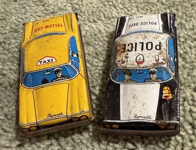 Coches de juguete de fricción de metal litográfico de hojalata vintage coche de policía cabina amarilla años 50’s Foto 1 de 4