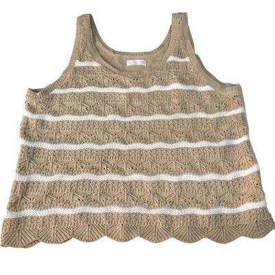 Regata Lauren Conrad XXL marrom branca de crochê sem mangas boho metálica - Imagem 1 de 4