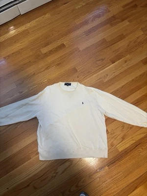 Polo Ralph Lauren Suéter Para Hombres L Blanco Cuello Redondo Mangas Largas Pullover Informal Foto 1 de 3