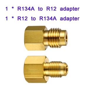 R12 auf R134a Adapter Stecker R134a auf R12 1/4 Buchse Flare 2 Stück/Set Gold H - Picture 1 of 12