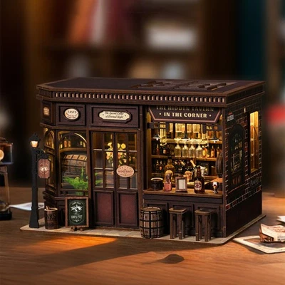 Casa de madeira 3D faça você mesmo taverna casa de bonecas quebra-cabeça de madeira 3D brinquedo de construção LED para presente - Imagem 1 de 4
