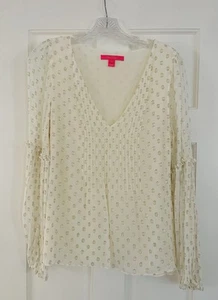 LILLY PULITZER Cleme Long Sleeve Top Coconut Viscose Metallic Gold SIZE 10 - Picture 1 of 5