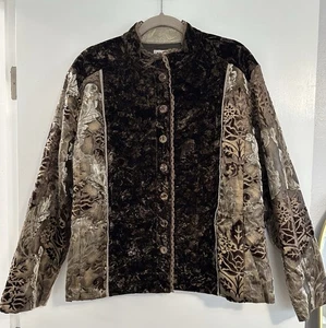 Chico’s Crushed Velvet Jacket Blazer Women XL Brown Floral Classic Brocade - Picture 1 of 7