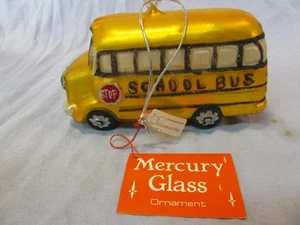 6" DEPARTMENT 56 MERKUR GLAS SCHULBUS ORNAMENT MIT ETIKETT - Bild 1 von 3
