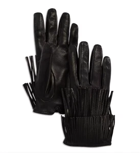 The Men's Store Womens Fancy Fringed Leather Cashmere Lining Gloves 7.5 NEW $158 - Picture 1 of 3