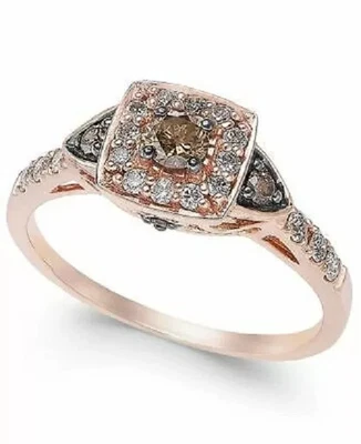 Anillo de compromiso para mujer de oro rosa de 14 quilates y diamantes blancos y chocolate de 1,50 quilates Foto 1 de 4