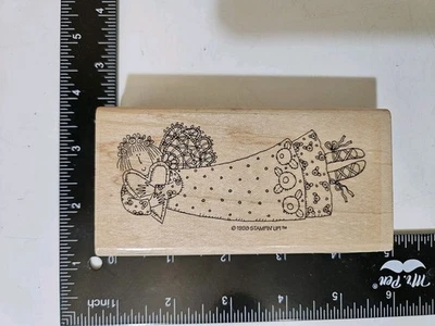 Ángel sosteniendo corazón sello de goma montaje en madera estampado corazón feliz amor de colección 1998 Foto 1 de 3