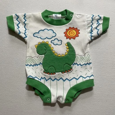 Body mameluco vintage Take TEN Babyfair infantil 18M blanco verde dinosaurio años 80 Foto 1 de 4