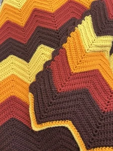 Gold Brown Rust Chevron Afghan 65 x 89 Zig Zag Couch Blanket Throw Colorful - Picture 1 of 5