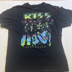KISS Destroyer Black with Neon Graphic Rock Band T-Shirt Men's Size M - Picture 1 of 6