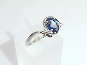 Ladies Ring 925 Sterling Solid Silver With Platinum Diamond & Tanzanite Ring - Picture 1 of 8