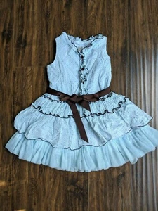 Rare Size 4 Isobella & Chloe Light Blue Brown Dress - Picture 1 of 7