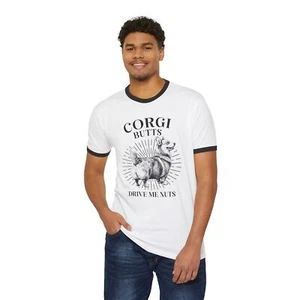 Corgi dog lover Unisex Cotton Black Ringer T-Shirt - Picture 1 of 6