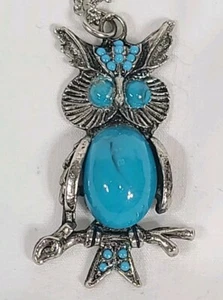 Collar Colgante Búho Tono Plata Piedras Color Turquesa Cierre Caja Vintage  - Imagen 1 de 17